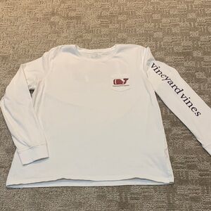 Vineyard Vines White Long Sleeve Tee with Football Logo
